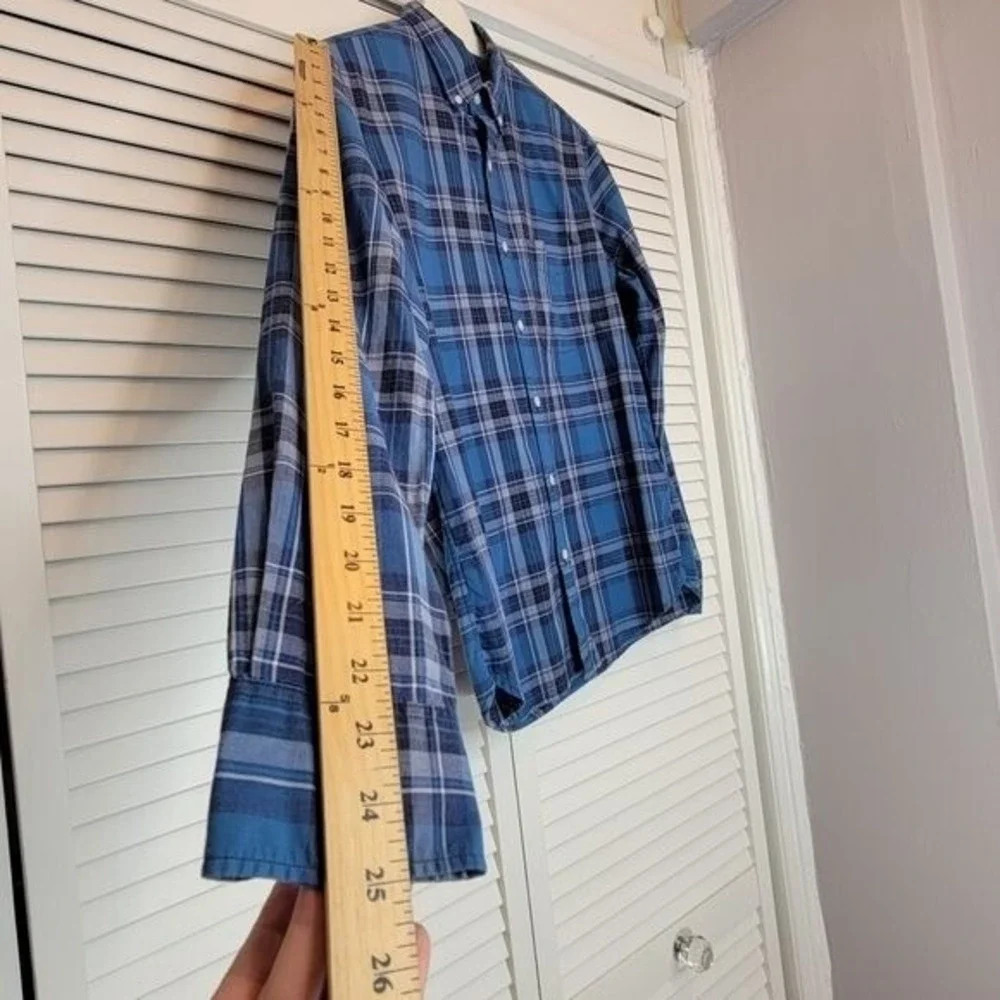 J.CREW Blue Plaid Button Up Long Sleeve Shirt Slim Fit Men's Small Cotton Oxford